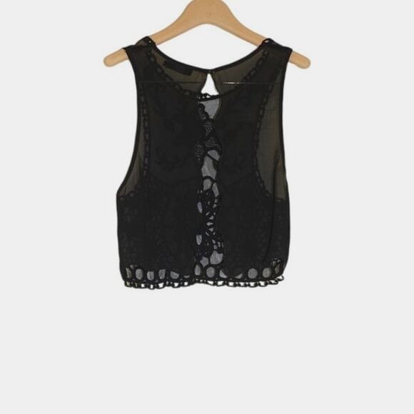 Millau Tops - Millau - Sleeveless Sheer & Lace Open Back Tank Top in Black / Size S